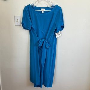 Donna Morgan Cerulean Short Sleeve Tie Front Midi Dress Size 12 NWT